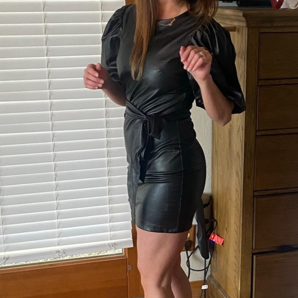 Faux leather mini dress